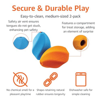 Amazon Basics Interactive Durable Natural Rubber Dog Treat Dispensing Enrichment Chew Toy for Medium Dogs, Multi Color, 2-Pack - size: Medium