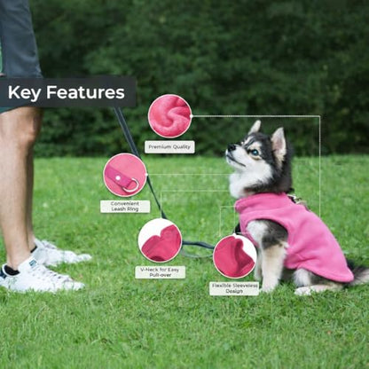 JACKO & CO - Fleece Vest Dog Sweater with Leash Ring - Soft, Warm & Lightweight Pullover Coat for Small & Medium Dogs, Puppies & Cats - Cozy Fall/Winter/Spring Pet Jacket (Pink, Small 4-6lbs) - color: Pink, size: S (4-6lbs)