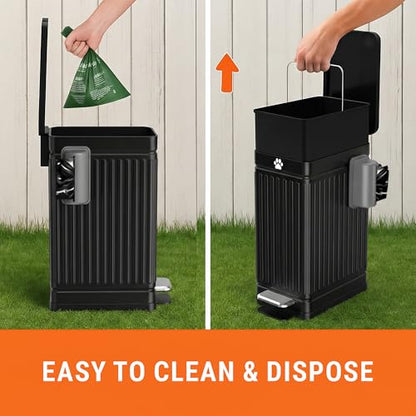 Pupzle Dog Poop Trash Can Outside, 3.2 Gal Metal Dog Waste Trash Can with Lid Outdoor, Waste Container with Pedal Garbage Poop Bin, Poo Bucket Outdoor with Lid for Backyard Odor Control (Black, Large) - size: Large