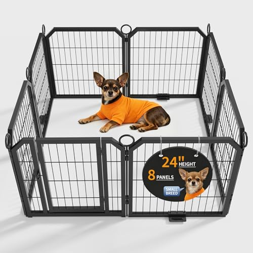 Dog Playpen Indoor 24 Inch 8 Panels Pet Pen with Door & Stakes Portable Puppy Playpens Metal Dogs Fence Outdoor for Yard RV Camping Training Trips Small Dogs Foldable Expandable - size: 24 Inch