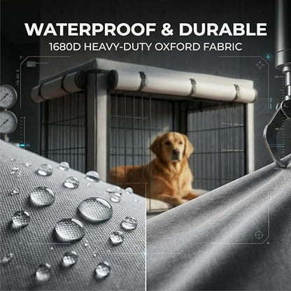 Dog Crate Cover, Heavy Duty 1680D Waterproof Oxford Cloth with Breathable Mesh & Detachable Sunshade, Universal Fit for Wire Crates, All-Weather Indoor Outdoor Use (48-Inch) - size: 48-Inch