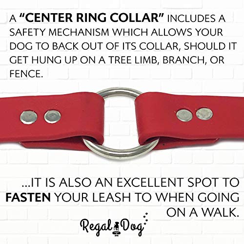 Regal Dog Products Medium Red Dog Collar with Heavy Duty Double Buckle & D Ring | Vinyl Coated, Custom Fit, Adjustable Biothane Dog Collar | Chew Resistant Waterproof Center-Ring Collar for Dogs - color: Red, size: Medium