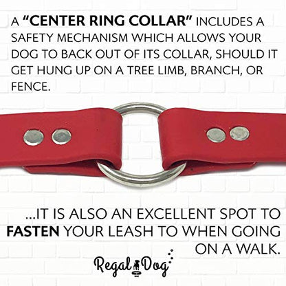 Regal Dog Products Medium Red Dog Collar with Heavy Duty Double Buckle & D Ring | Vinyl Coated, Custom Fit, Adjustable Biothane Dog Collar | Chew Resistant Waterproof Center-Ring Collar for Dogs - color: Red, size: Medium