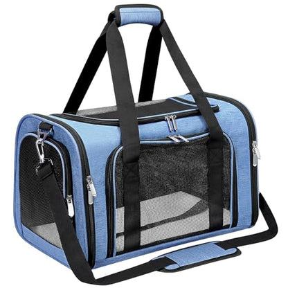 Soft-Sided Cat/Dog/Pet Carrier, Collapsible Pets Travel Carriers for Big Cats/Small Dogs with Shoulder Strap & Removable Mat, Mesh Puppy Carry Bag, Up to 16 Lbs, TSA Airline Approved(Blue) - color: BLUE, size: 17"L x 11"W x 11"H