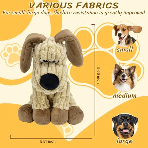 Squeaky Stuffed Dog Toys，Plush Dog Shape Toy， Indoor&Outdoor Playing Dog Toys to Keep Them Busy, Chew Toys for Large Medium Small Puppies - color: Khaki