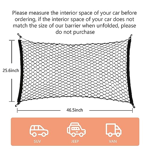 Dog Car Net Barrier for SUV - Pet Car Divider Back Seat Barrier Net, Easy to Install and Remove,with Flexible Bungee Cords Adjustable for Trucks, SUV, Vans, Universal Fit Sturdy Mesh (47 * 27 inches)