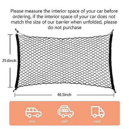 Dog Car Net Barrier for SUV - Pet Car Divider Back Seat Barrier Net, Easy to Install and Remove,with Flexible Bungee Cords Adjustable for Trucks, SUV, Vans, Universal Fit Sturdy Mesh (47 * 27 inches)