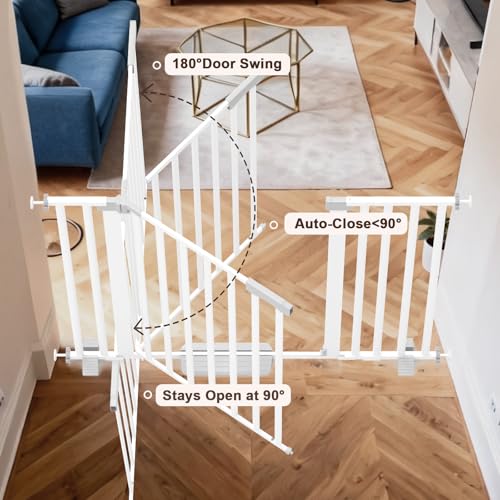 30"-62.5" Extra Wide Baby Gate for Doorways/Hallways,Pressure-Mounted Dog Gate Indoor for Stairs, Auto Close Pet Door for Child/pet Proof Safety, No Need Drilling, White - size: White30''-62.5''Wide