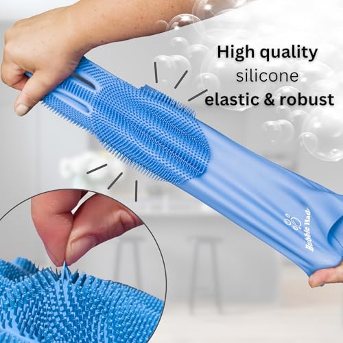 Dog Washing Gloves with Bristle Scrubbers, Reusable Silicone Gloves Ideal for Pet Bathing, Massaging & Grooming (Blue) - color: Blue