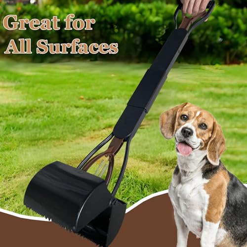 ienjoyed Pooper Scooper, Large Pooper Scooper for Dogs Heavy Duty, Dog Pooper Scooper with Long Handle & High Strength Durable Spring, Foldable Dog Poop Pick Up (32-inch) (Brown(Bottom Seamless)) - size: Brown(Bottom Seamless)