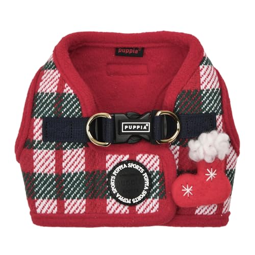 Puppia Festive Vest Dog Harness Step-in Warm Winter Checkered Pattern for Small and Medium Dog, Red, Large - color: Red, size: Large