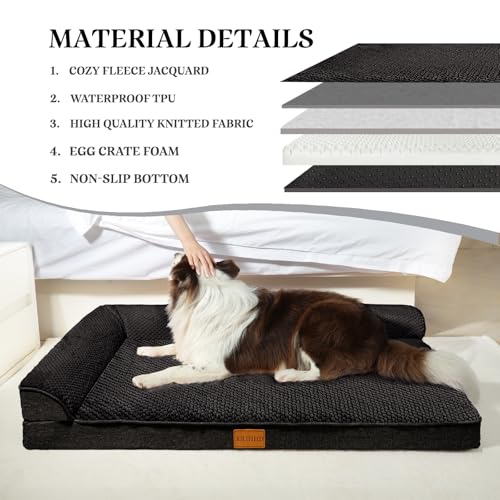 Orthopedic XL Dog Bed Large Sized Dog 42''X28'', Waterproof L Bolster Egg Crate Foam Big Pet Crate Beds with Washable Removable Cover, Non-Slip Soft Pet Couch Sleep Mat, Black - color: Black, size: XL:42x28x3.5 IN