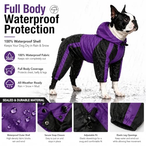Lovelonglong Dog Hooded Raincoat, Large Dog Rain Jacket Poncho Waterproof Clothes with Hood Breathable 4 Feet Four Legs Rain Coats for Small Medium Large Pet Dogs Purple L-XS - color: Purple, size: L-XS (Medium Dog ~20lbs)