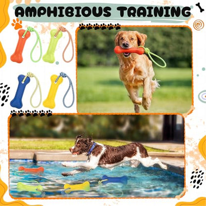 Skylety 4 Pack Floating Dog Toy with Rope Handle EVA Dog Bumper Throw Stick for Water Training Fetch Retrieving High Visibility Pool Water Toy for Beach Diving Pool Yard Summer Outdoor Play, Bone - style: Bone