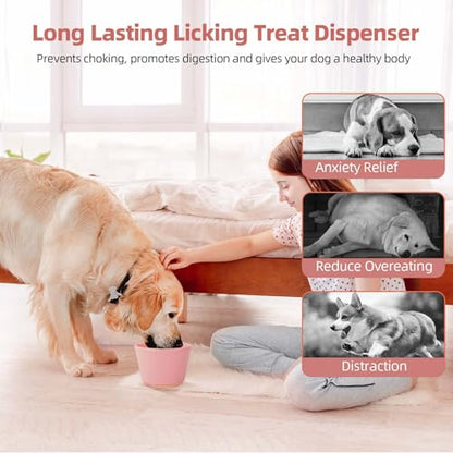 Dog Slow Feeder Lick Bowl, Non-Slip Dog Licking Treat Dispenser, Slow Feeder Bowls for Small Medium Large Breed Dogs, Anxiety Relief & Anti-Choking, BPA Free Silicone (Pink, 1.6 Cup) - color: Pink