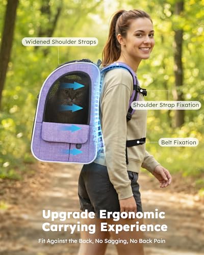 pecute Cat Backpack Expandable, Cat Carrier with Breathable Window - color: Purple, size: 12.6"L x 10.2"W x 16.5"H