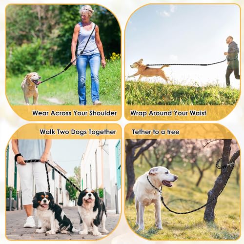 Lukovee Hands Free Dog Leash, 10FT Adjustable Training Lead 1/2 Inch Nylon Heavy Duty Lead No Pull for Large Medium Dogs, Tangle Free Reflective Waist-Leash for Walking Running, Black - color: Black