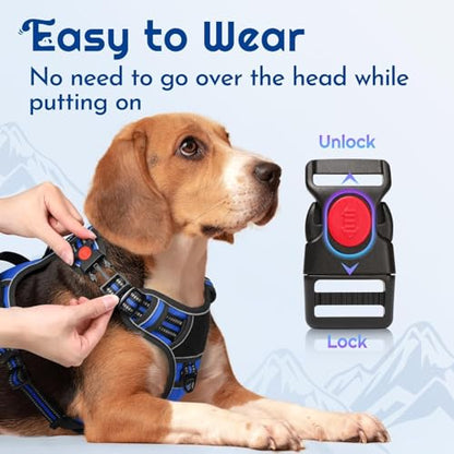 Eagloo Dog Harness Small Sized, Easy Wearing with 3 Buckles, Adjustable No Pull Pet Harness with 2 Rings for Walking, No Chock Reflective Soft Padded Vest with Control Handle, Blue & Black, S - color: Blue & Black, size: Small