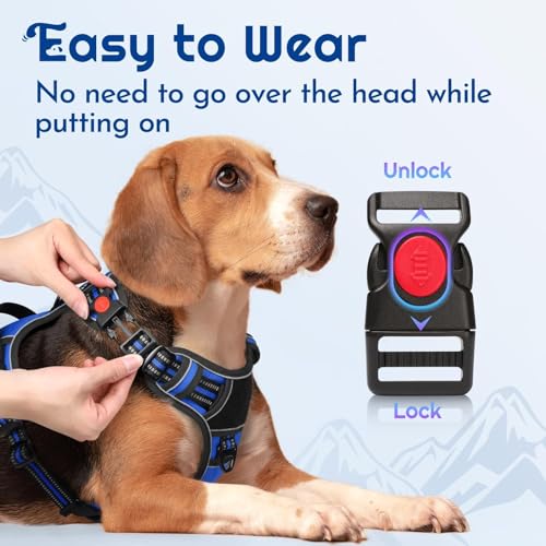 Eagloo Dog Harness Medium Sized, Easy Wearing with 3 Buckles, Adjustable No Pull Pet Harness with 2 Rings for Walking, No Chock Reflective Soft Padded Vest with Control Handle, Blue & Black, M - color: Blue & Black, size: Medium