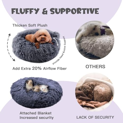 Himax Dog Beds for Large Dogs, Donut Dogs Beds with Blanket Attached, Calming Dog Bed Washable (20"/26"/35") Grey - color: Grey, size: 35.0"L x 35.0"W x 10.0"Th