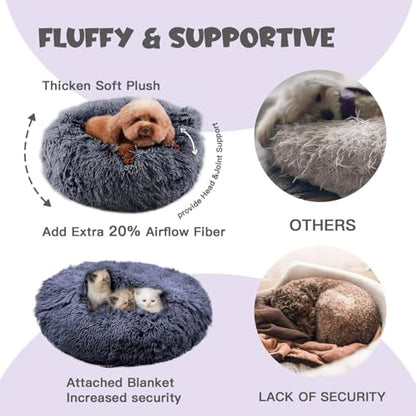 Himax Dog Beds for Large Dogs, Donut Dogs Beds with Blanket Attached, Calming Dog Bed Washable (20"/26"/35") Grey - color: Grey, size: 35.0"L x 35.0"W x 10.0"Th