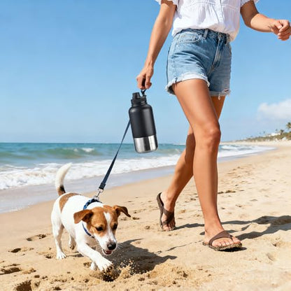 Cibaabo Insulated Dog Water Bottle with 2 Bowls, 32oz Travel Stainless Steel Double Wall Thermos, Portable Pet Dispenser, Gifts for Puppy Small Medium Dogs Walking Hiking and Camping - color: Off-White