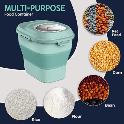 Dog Food Storage Container 30-35 lb, Airtight Collapsible Cute Dog Food Container with Wheels & Scoop, Stackable Pet Food Storage Container for Dog & Cat Food - color: Green