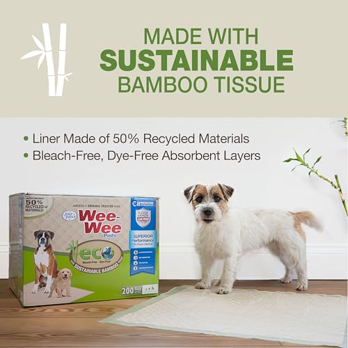 Four Paws Wee-Wee Superior Performance Bamboo Pee Pads for Dogs, Earth Friendly Dog & Puppy Potty Training Pads, Crate Liners, Housebreaking Supplies, 22" x 23" (200 Count) - size: 200 Count