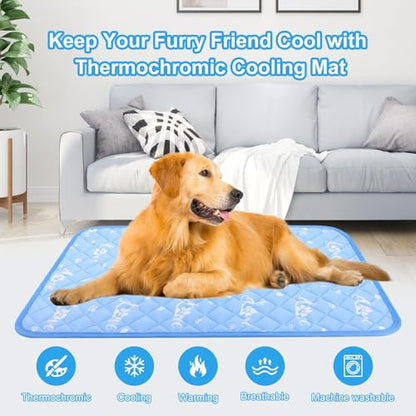 MH MYLUNE HOME Dog Cooling Mat 48x28 Inch - Double-Sided Cooling & Warm, Cool-Chill Cool Fiber, Endothermic Color Changing Pet Pad for Large Dogs, Foldable & Washable Summer Blanket - size: 48.0" Large x 28.0" W x 0.5" Th