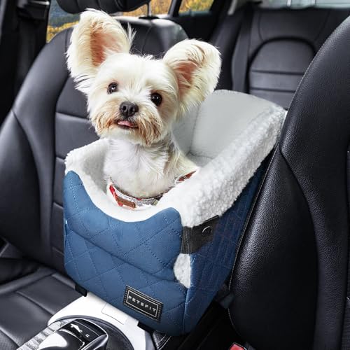 PETSFIT Center Console Dog Car Seat with Safe Protection Hooks, Pet Car Seat with Upgraded Safety Tethers, Washable Cushion, Console Dog Car Seats for Small Dogs Up to 8 Lbs(Blue) - color: Blue