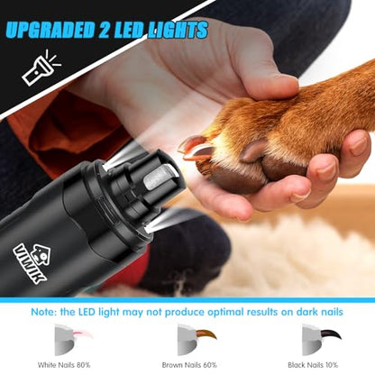 VIWIK Dog Nail Grinder, Dog Nail Trimmers for Large Medium Small Dogs & Cats, Super Quiet Electric Pet Nail Clippers Kit with Light, 2-Speed USB Rechargeable Pet Paws Grooming Tool Black - color: Black+Blue