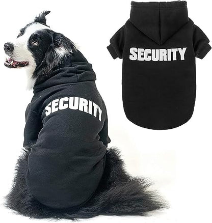SCENEREAL Security Dog Hoodies Puppy Sweater for Large Medium Small Dogs Boys Girls, Soft Doggi Costume with Leash Hole, Pet Cold Weather Coats, Fleece Pet Clothes Hooded Sweatshirt - color: #1 Black (SECURITY Printed), size: Large