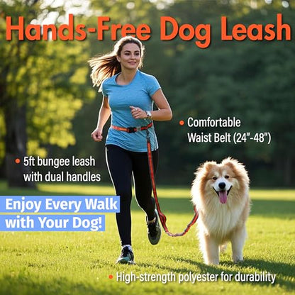Hands Free Dog Leash with Waist Belt Lifetime Replacement, Dual Handle Bungee Leash for Running, Jogging, Hiking and Walking, for Medium and Large Dogs 5518 - color: Orange
