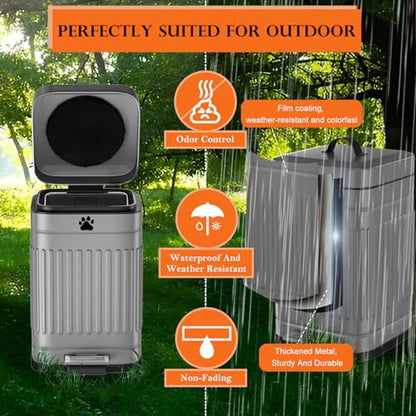 Dog Poop Trash Can Outside, 5L/1.3Gal Metal Dog Waste Trash Can with Lid, Foot Pedal, Pet Waste Container with 40 Bags, Poop Bucket with Lid Soft Close for Pet, Grey - size: 5L Grey Trash Can