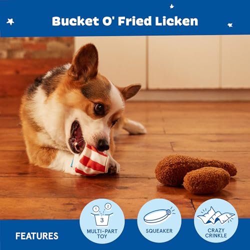 Barkbox 2 in 1 Interactive Plush Dog Toy - Rip and Reveal Toy for Dogs and Puppies - Stimulating Squeaky Pet Toys | Bucket o' Fried Licken - color: Bucket o’Fried Licken