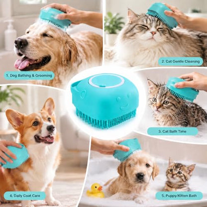 Pet Bath Brush With Shampoo Dispenser, Silicone Massage Grooming Brush For Dogs Cats, Soft Shower Scrubber For Daily Bath - color: Blue