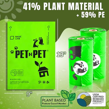 Pet N Pet 1080 Counts Green Poop Bags for Dogs, 41% Plant Based & 59% PE Extra Thick Dog Poop Bags Rolls, 9" x 13", Unscented Pet Waste Bag - size: 1 Count (Pack of 1080), style: Unscented - Green