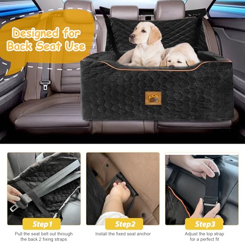 Dog Car Seat for Medium/Large Dogs, Washable Dog Booster Seat Under 60 lbs or 2 Small Dogs, Multi-Functional Pet Car Seat with Thick Cushion, 2 Safety Leashes (Black) - color: Black