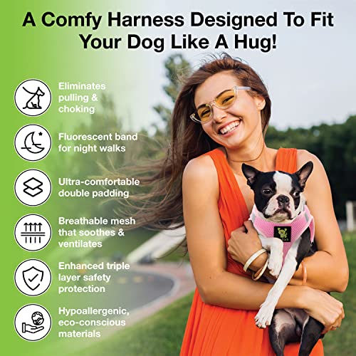 EcoBark Teacup Dog Harness - Luxury Soft XXXS Dog Harnesses for Puppy & Toy Breed Dog - Reflective Mini Step in Halter Vest (Baby Pink) - color: Baby Pink, size: XXXS- 2 to 3 lbs- Chest up to 10 in (Pack of 1)