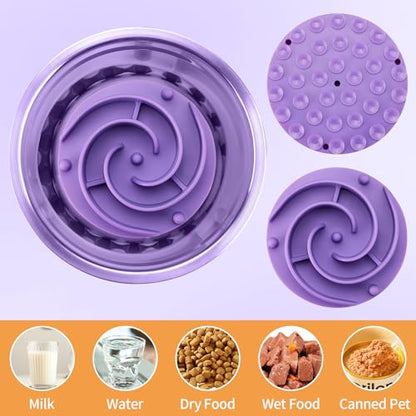 Slow Feeder Dog Bowls Insert, Bestalk Soft Silicone Slow Eating Feeder Insert with Suction Cups for Small, Medium and Large Dogs, Fit into Basic and Elevated Bowls - color: Purple, size: L