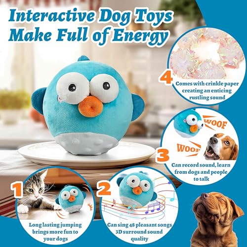 GUKCO Dog Toys,Rechargeable Crinkle Chew Interactive Squeaky Toy with Jumping Music Moving Ball for Small Medium Large Breed Puppy Toys to Keep Pets Busy (Puffer) - color: Puffer