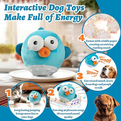GUKCO Dog Toys,Rechargeable Crinkle Chew Interactive Squeaky Toy with Jumping Music Moving Ball for Small Medium Large Breed Puppy Toys to Keep Pets Busy (Puffer) - color: Puffer