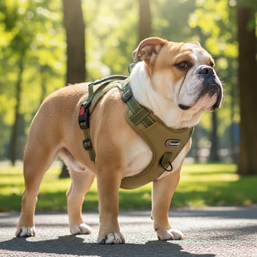 L Size Tactical Dog Harness No Pull Adjustable Pet Vest Collars with Handle and Reflective Trim, Training Harnesses for Boy and Girl Large Dogs and Medium Small Size Pet - color: KHAKI GREEN, size: L