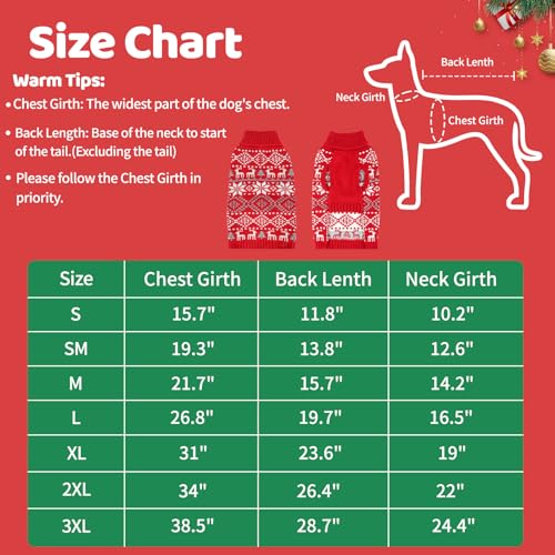 XX-Large Dog Christmas Sweater, Thick Warm Doggie Sweatshirt with Leash Hole, Snowflake Reindeer Dog Holiday Pullover Sweats for Cold Weather, Winter Knit Turtleneck Dogs Sweater for Large Dogs XXL - size: XX-Large