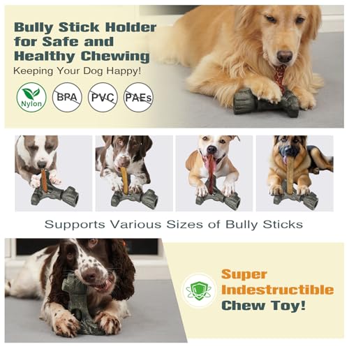 Bully Stick Holder for Dogs, Tough Chew Toy for Aggressive Chewers, Anti-Choking Dog Stick Holder Made of Food-Grade Nylon & Coffee Wood Fiber, Dishwasher Safe Durable Dog Toy for Large Dogs - color: Bully Stick Holder