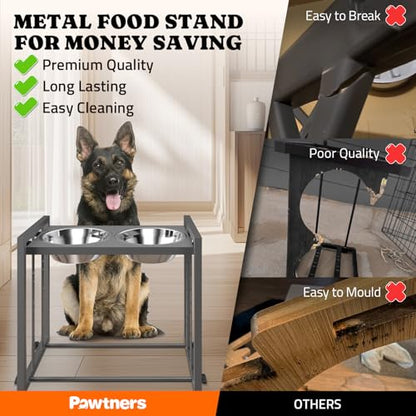 Elevated Dog Bowls for Medium Breed: 4 Height Adjustable Raised Dog Bowl Feeder Station with 2 Stainless Steel Bowls, Grey - color: Grey