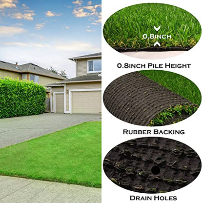 AYOHA Artificial Turf Grass 1' x 10' with Drainage, 0.8 Inch Realistic Fake Grass Rug Indoor Outdoor Lawn Landscape for Garden, Balcony, Backyard, Patio, Synthetic Turf Mat for Pet Dogs, Customized - size: 1 ft x 10 ft
