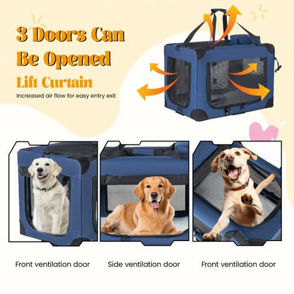 40 Inch 2-in-1 Dog Carrier with Wheels, Travel Soft Dog Crate with Detachable 360° Wheels & Retractable Handle, Collapsible Mesh Pet Kennel Bag for Road Trips & Flying, Heavy Duty Up to 90 lbs, Blue