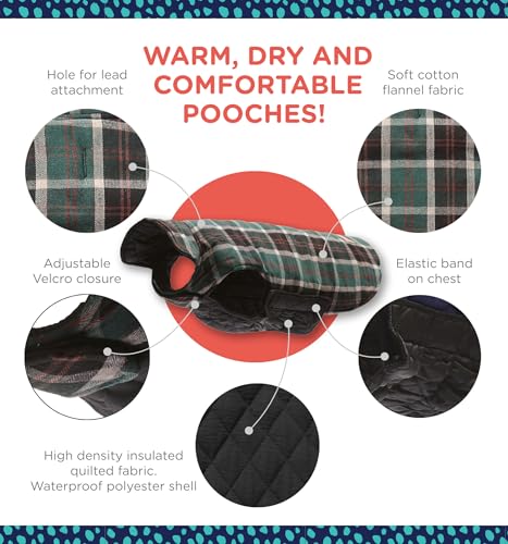 Rocky 2-in-1 Reversible Dog Jacket, Medium & Large Sizes, Waterproof Snow Jacket for Cold Weather - color: Green Tartan, size: Medium