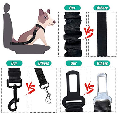 COOYOO Dog Seat Belt, Durability Retractable Dog Car Harness Adjustable Dog Seat Belt for Vehicle Nylon Pet Safety Seat Belts Heavy Duty & Elastic (1 Pack Black) - color: 02-Set 01a Pack -Black